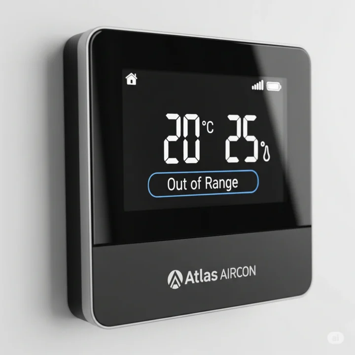 modern digital thermostat perhaps showing an error message or incorrect temperature